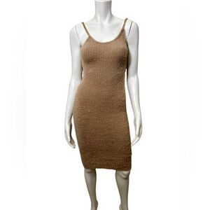 Soft Tan Fuzzy Midi Dress